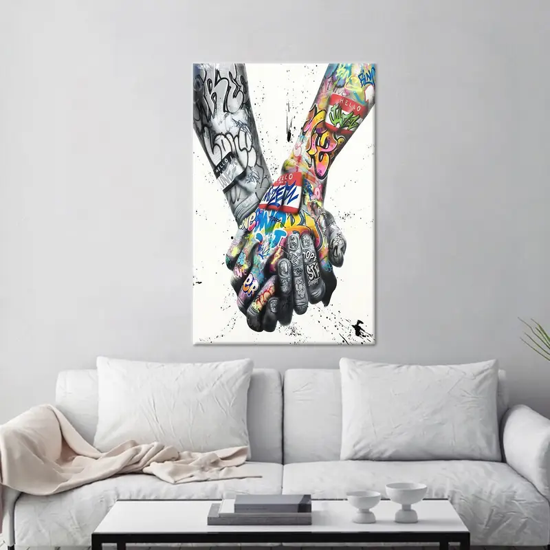 手をつなぐ恋人たち グラフィティ キャンバス プリント - ユニークなカップル ギフト