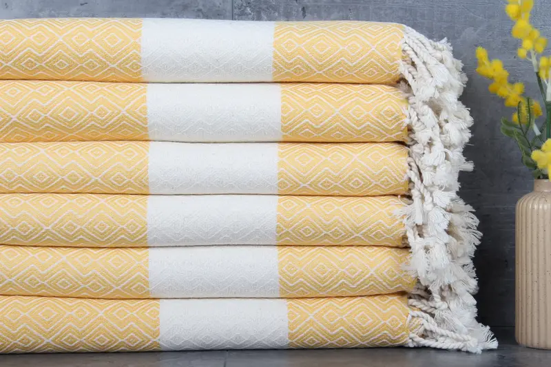 Personalized Turkish Beach Towel Diamond Yellow 38x67 Inches Bath Towel