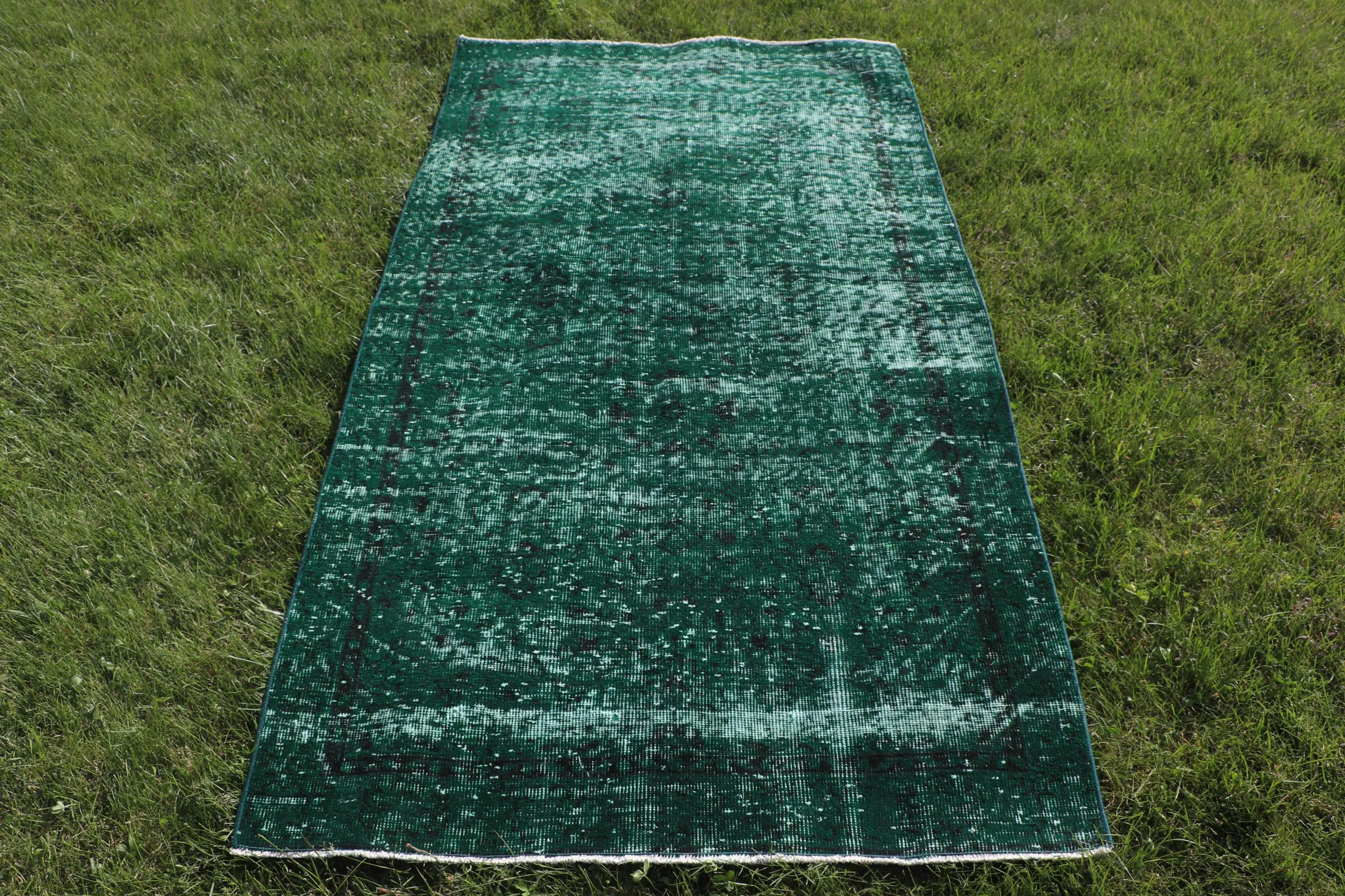 3,5x6,6 ft Akzent-Vintage-Teppich, türkischer Teppich, grün-schwarzer Patchwork-Wollteppich - 1