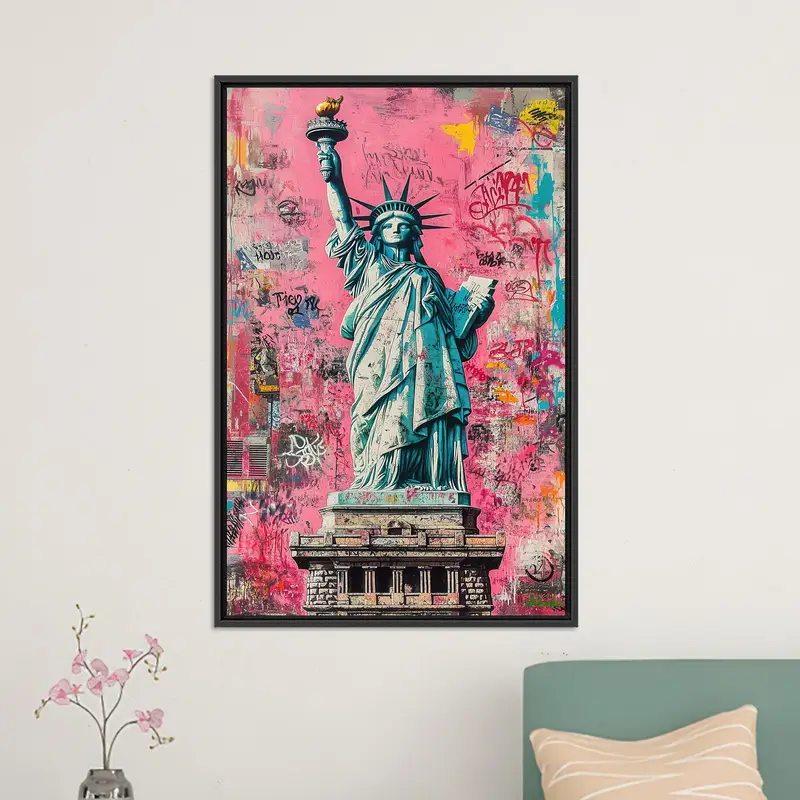 Abstrakter moderner rosa Frauen-Friedensstatuen-Skulptur-Leinwanddruck