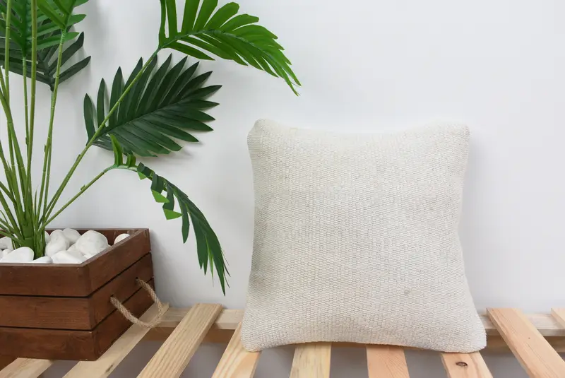 12x12 White Cushion Cover, Kilim Pillow, Cozy Throw Cushion Cover, Throw Kilim Pillow, Interior Designer Pillow, Pillow - 1
