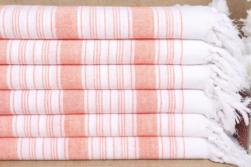 Personalized Beach Towel Turkish Cotton Orange Stripes, 32x67 Inches