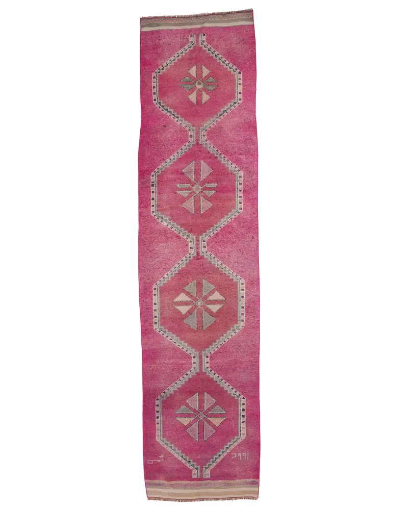 Elegant Pembe Halı, 3,1x12,8 ft Bej Bordürlü