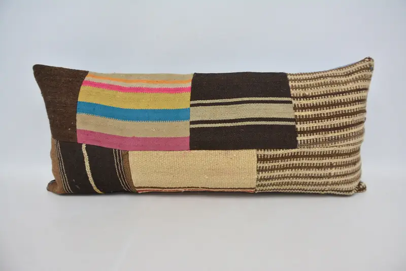 Besticktes Beige & Braunes Wurfkissen, Vintage Quadratisches Kissen