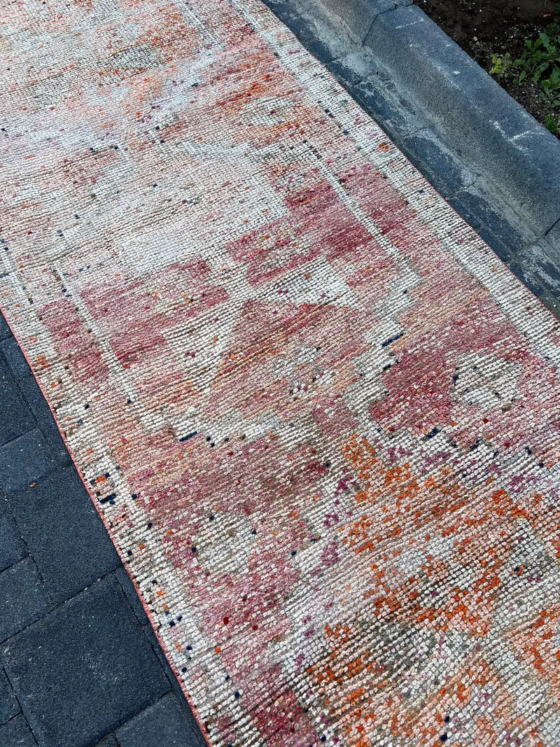 Vintage Türk Halısı, 3.1x10.4 ft Herki Halısı, Kırmızı Güneybatı Yün Halısı - 1