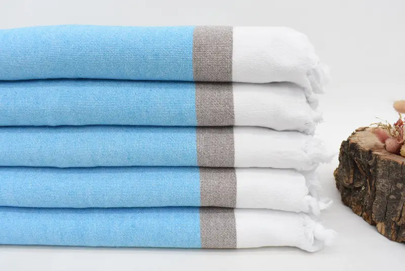 Beach Towel Monogrammed Turkish Cotton Blue Stripes, 67x36 Inches