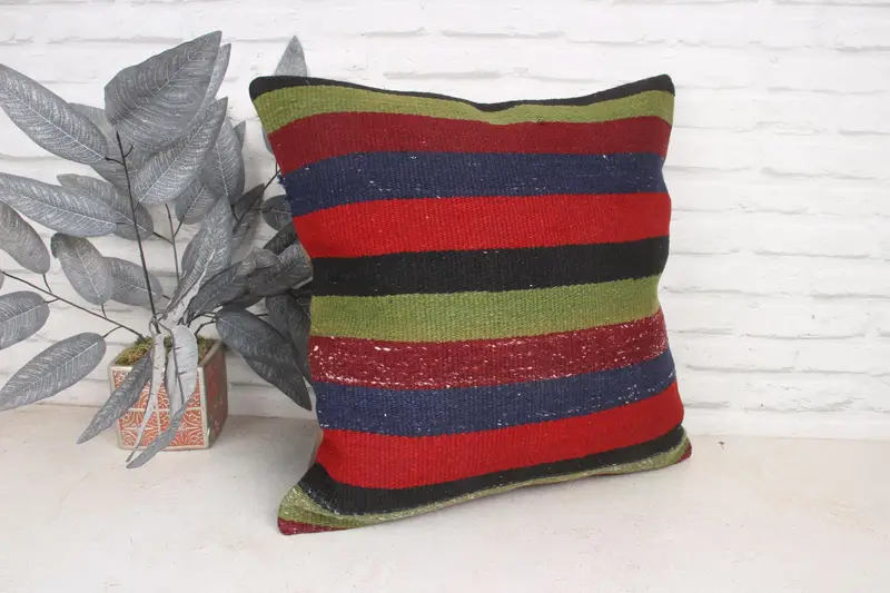 Turkish Kilim Pillow, Muted Cushion Case, Pillow Sham, Throw Kilim Pillow, 20x20 Blue Pillow Cover, Handmade Kilim Cushion, Colorful Cushion Case - 3