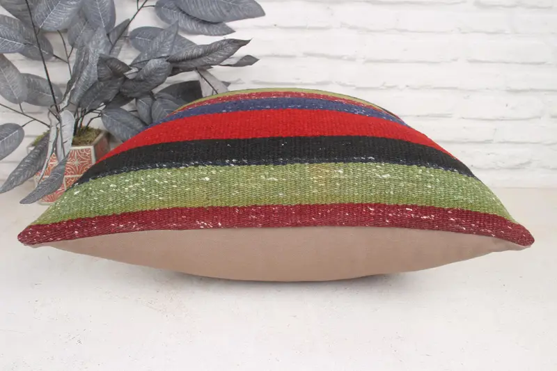Turkish Kilim Pillow, Muted Cushion Case, Pillow Sham, Throw Kilim Pillow, 20x20 Blue Pillow Cover, Handmade Kilim Cushion, Colorful Cushion Case - 5