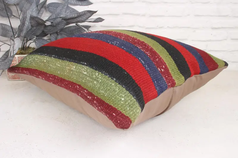 Turkish Kilim Pillow, Muted Cushion Case, Pillow Sham, Throw Kilim Pillow, 20x20 Blue Pillow Cover, Handmade Kilim Cushion, Colorful Cushion Case - 6