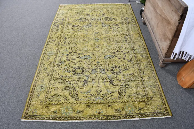 Zarif Yeşil Halı, 4,4x7,3 ft Botanik Tasarım