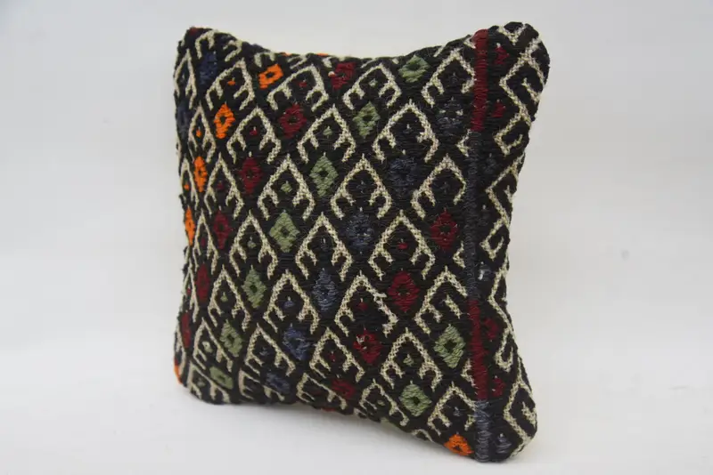 Kilim Cushion Sham, Cushion Case, Muted Cushion, Vintage Pillow, Vintage Kilim Pillow, Knitted Pillow, 12x12 Blue Pillow Cover - 3