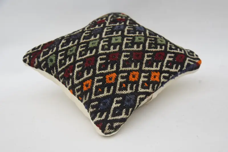 Kilim Cushion Sham, Cushion Case, Muted Cushion, Vintage Pillow, Vintage Kilim Pillow, Knitted Pillow, 12x12 Blue Pillow Cover - 6