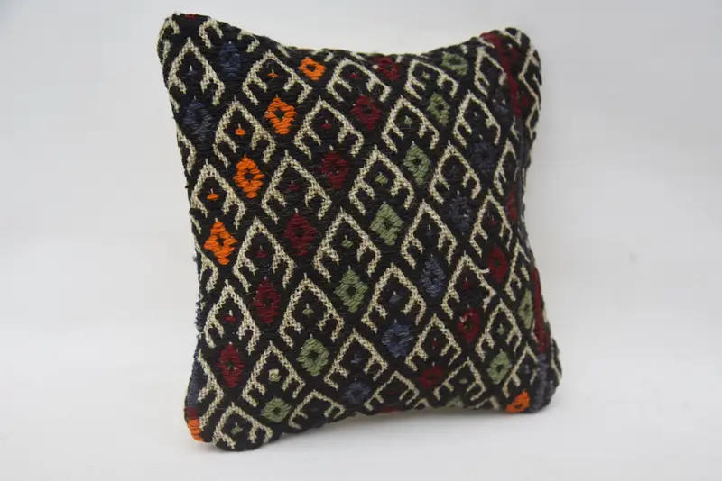 Kilim Cushion Sham, Cushion Case, Muted Cushion, Vintage Pillow, Vintage Kilim Pillow, Knitted Pillow, 12x12 Blue Pillow Cover - 2