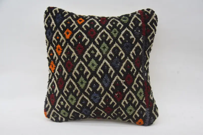 Kilim Cushion Sham, Cushion Case, Muted Cushion, Vintage Pillow, Vintage Kilim Pillow, Knitted Pillow, 12x12 Blue Pillow Cover - 1