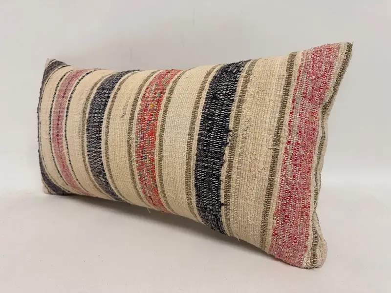Turkish Pillow, Vintage Pillow, Kilim Pillow Cover, 12x24 Beige Pillow Sham, Toss Pillow, Pillow Sham, Authentic Cushion Cover, Throw Kilim Pillow - 3