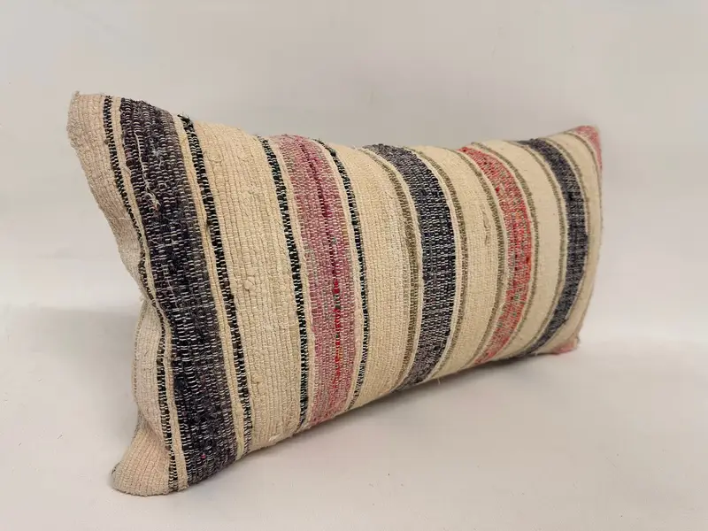 Turkish Pillow, Vintage Pillow, Kilim Pillow Cover, 12x24 Beige Pillow Sham, Toss Pillow, Pillow Sham, Authentic Cushion Cover, Throw Kilim Pillow - 4
