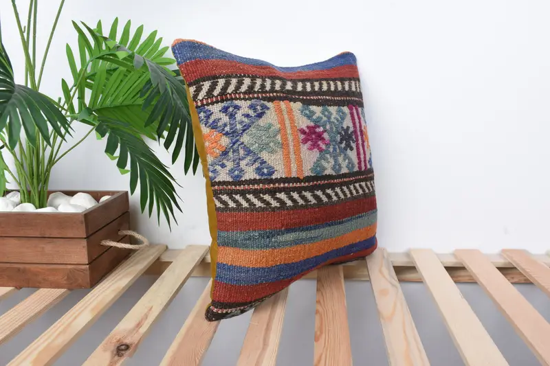Pillow for Couch, Ottoman Pillow, Floor Pillow Case, Kilim Cushion Sham, Kilim Pillow, Pillow, Accent Pillow, 16x16 Red Pillow - 4