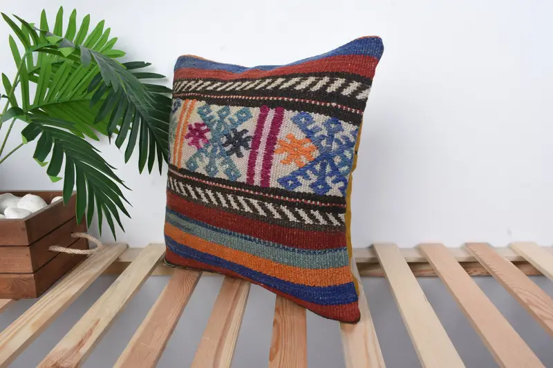 Pillow for Couch, Ottoman Pillow, Floor Pillow Case, Kilim Cushion Sham, Kilim Pillow, Pillow, Accent Pillow, 16x16 Red Pillow - 5