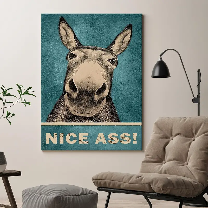 Funny Donkey Wall Art, Toilet Wall Art, Bathroom Decor, Nice Ass Print, Humorous Donkey Print, Canvas Wall Art, Custom Wall Art, - 1