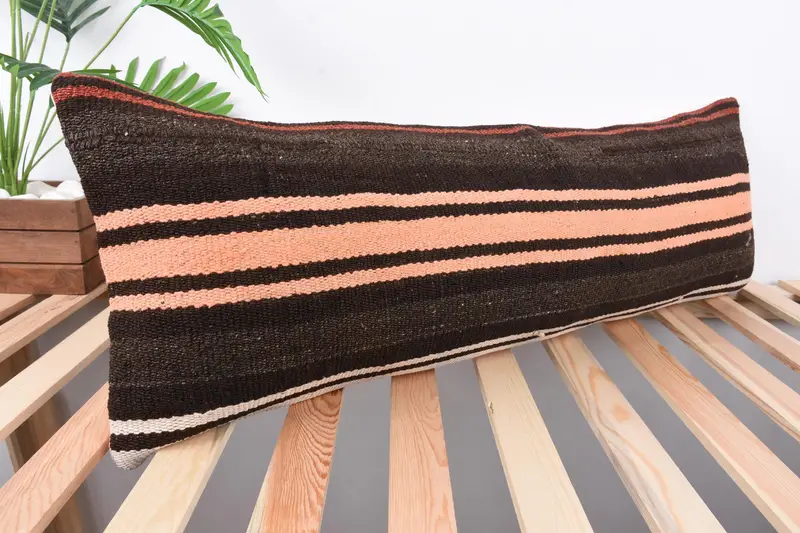 Cushion Cover, Pattern Throw Cushion, Antique Pillows, Turkish Kilim Pillow, 12x36 Pink Cushion Case, Anatolian Cushion Case, Turkish Pillow - 4