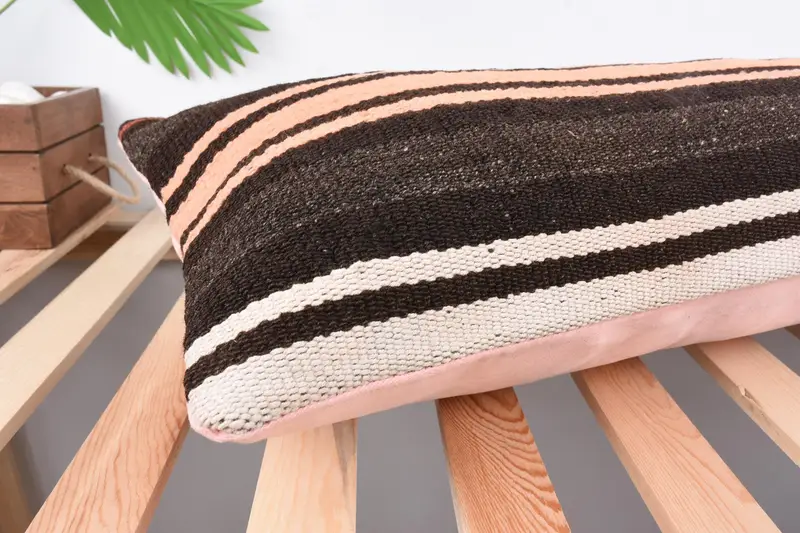 Cushion Cover, Pattern Throw Cushion, Antique Pillows, Turkish Kilim Pillow, 12x36 Pink Cushion Case, Anatolian Cushion Case, Turkish Pillow - 6