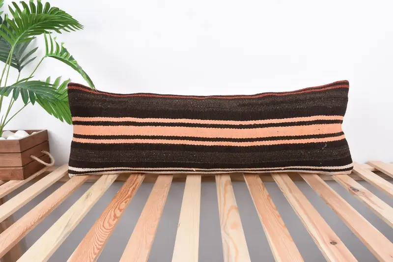 Cushion Cover, Pattern Throw Cushion, Antique Pillows, Turkish Kilim Pillow, 12x36 Pink Cushion Case, Anatolian Cushion Case, Turkish Pillow - 1