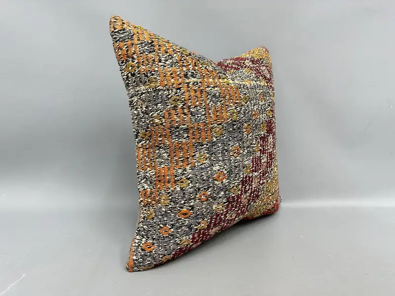 Cushion Case, Vintage Kilim Pillow, 18x18 Orange Cushion Case, Handmade Kilim Cushion, Throw Kilim Pillow, Bolster Throw Pillow Case - 2