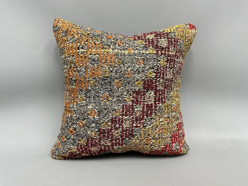 Cushion Case, Vintage Kilim Pillow, 18x18 Orange Cushion Case, Handmade Kilim Cushion, Throw Kilim Pillow, Bolster Throw Pillow Case - 4