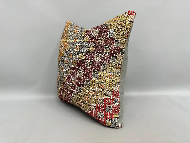 Cushion Case, Vintage Kilim Pillow, 18x18 Orange Cushion Case, Handmade Kilim Cushion, Throw Kilim Pillow, Bolster Throw Pillow Case - 3