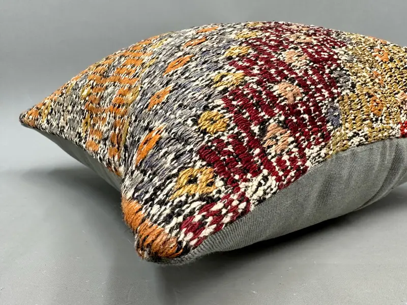 Cushion Case, Vintage Kilim Pillow, 18x18 Orange Cushion Case, Handmade Kilim Cushion, Throw Kilim Pillow, Bolster Throw Pillow Case - 6