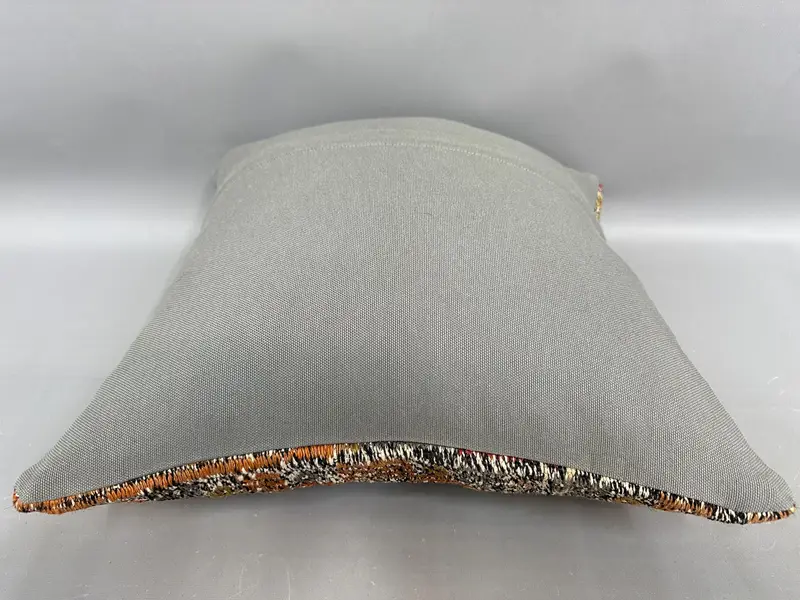 Cushion Case, Vintage Kilim Pillow, 18x18 Orange Cushion Case, Handmade Kilim Cushion, Throw Kilim Pillow, Bolster Throw Pillow Case - 7