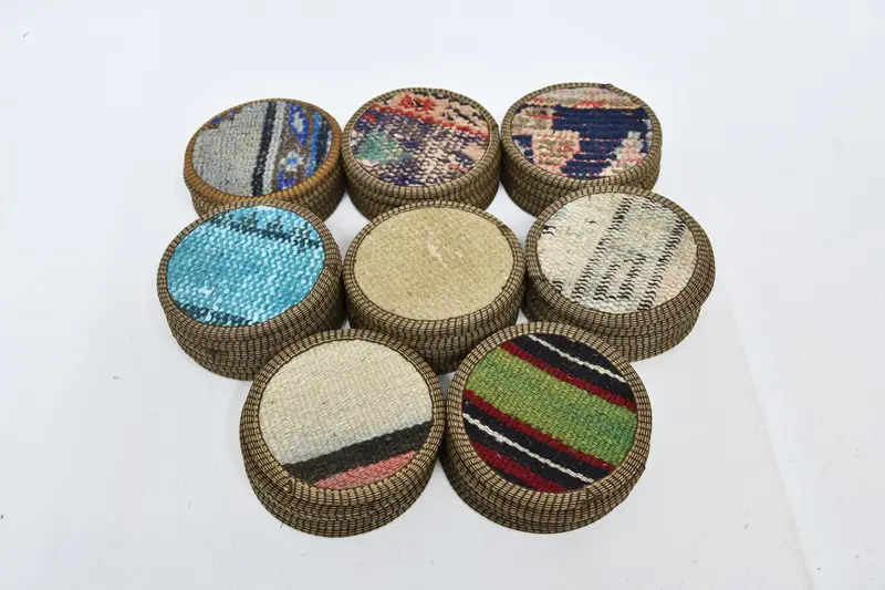 Bohemian Round Coaster Set, Unique Handmade Drink Coasters