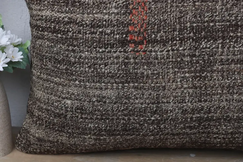 Traditional Pillow, Throw Kilim Pillow, Floor Pillow, Turkish Pillow, Cushion Cover, 16x24 Brown Pillow, Vintage Kilim Throw Pillow - 3