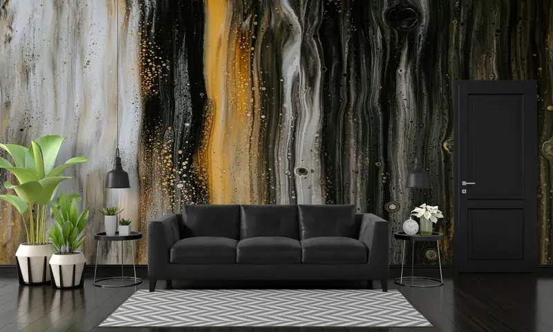 Abstract Modern Wallpaper, Modern Wall Painting, Shimmery Wall Mural, Yellow Mural, Abstract Wall Paper, Oil Painting Print, - 5