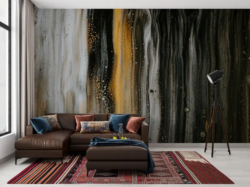 Abstract Modern Wallpaper, Modern Wall Painting, Shimmery Wall Mural, Yellow Mural, Abstract Wall Paper, Oil Painting Print, - 6