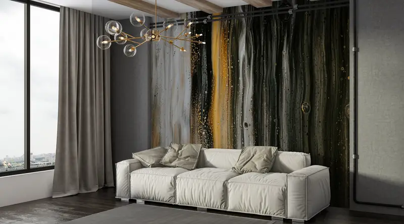 Abstract Modern Wallpaper, Modern Wall Painting, Shimmery Wall Mural, Yellow Mural, Abstract Wall Paper, Oil Painting Print, - 4