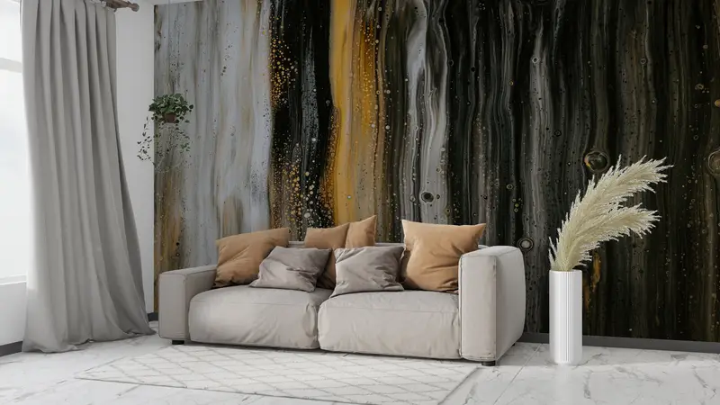 Abstract Modern Wallpaper, Modern Wall Painting, Shimmery Wall Mural, Yellow Mural, Abstract Wall Paper, Oil Painting Print, - 3