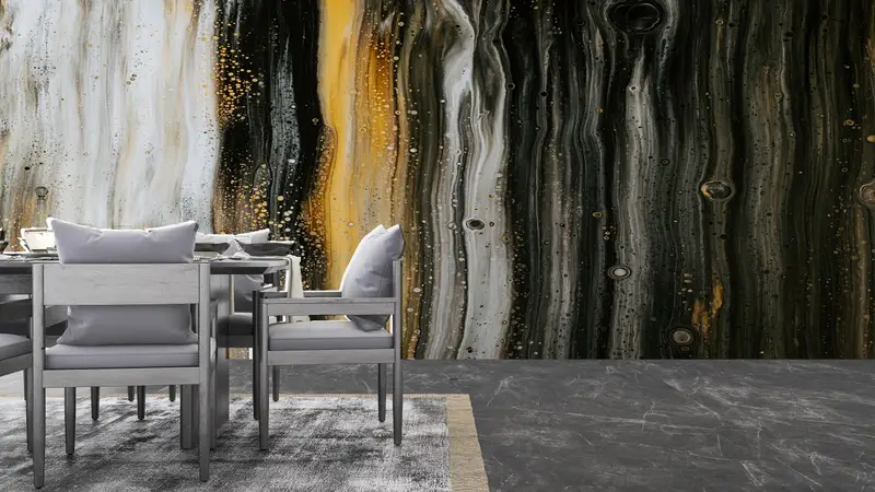Abstract Modern Wallpaper, Modern Wall Painting, Shimmery Wall Mural, Yellow Mural, Abstract Wall Paper, Oil Painting Print, - 2