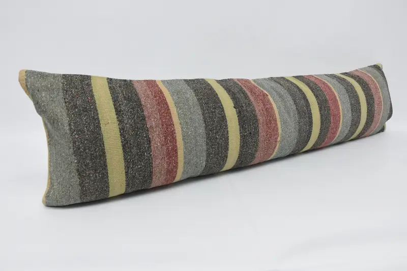 Vintage Kilim Throw Pillow, Aztec Pillow, Handmade Kilim Cushion, Turkish Bench Cushion, 12x48 Blue Pillow Cover, Kilim Cushion Sham, Cushion Cover - 3