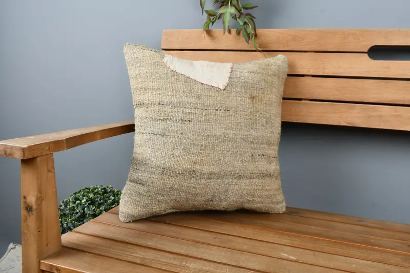 16x16 Beige Pillow Cover, Throw Kilim Pillow, Customized Pillow Cover, Cushion Cover, Vintage Pillow, Boho Pillow, Patio Pillow Sham - 1