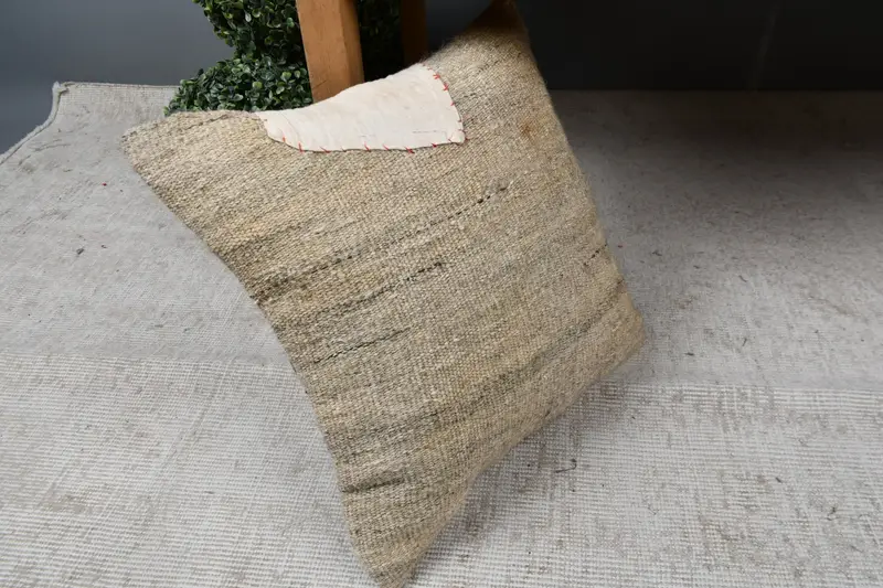 16x16 Beige Pillow Cover, Throw Kilim Pillow, Customized Pillow Cover, Cushion Cover, Vintage Pillow, Boho Pillow, Patio Pillow Sham - 7