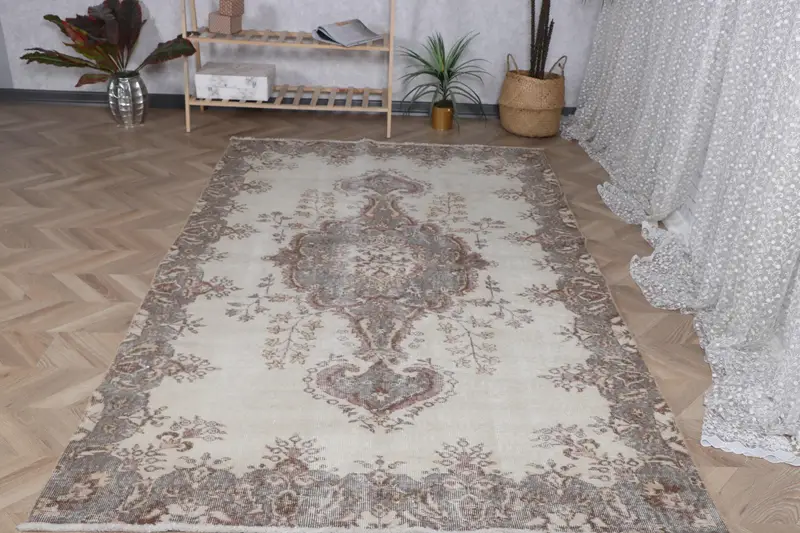 Türk Halısı, Büyük 5x8.7 ft Halı, Oushak Gri Patchwork Halı - 1