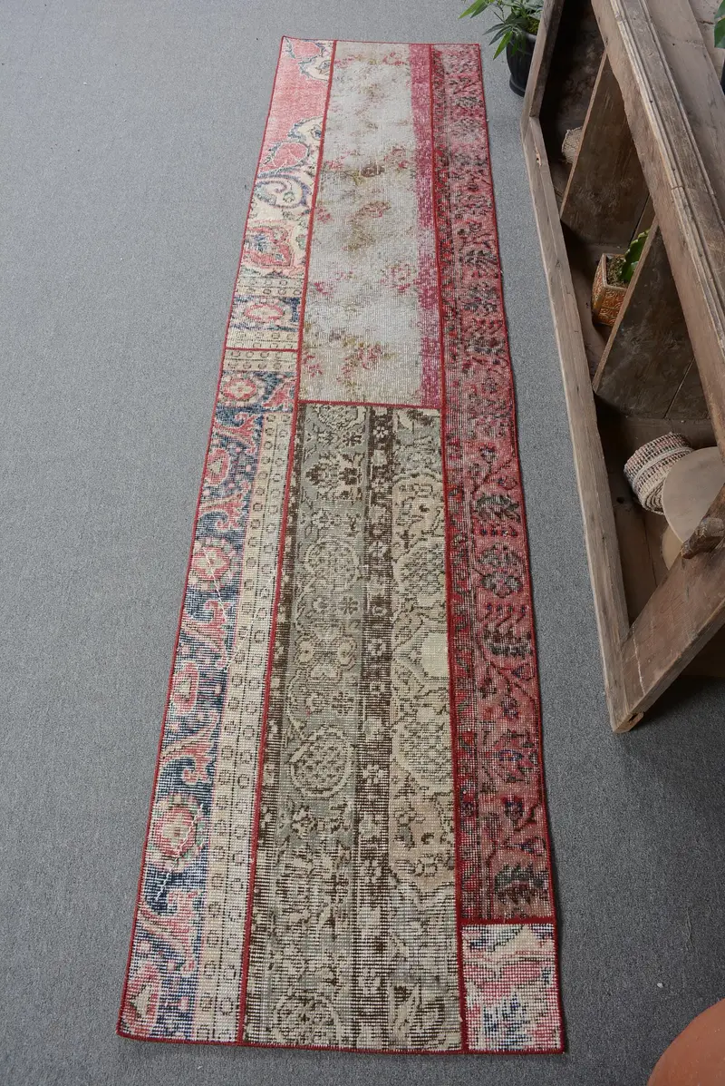 Kırmızı ve Mavi Soyut Halı, 2,1x8,9 ft