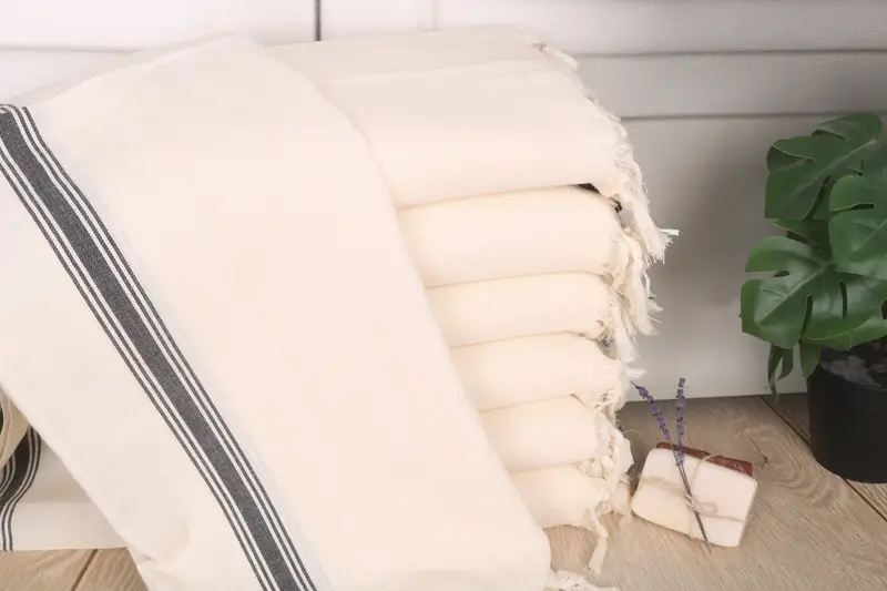 Beach Towel Organic Cotton Black Stripes, 36x67 Inches