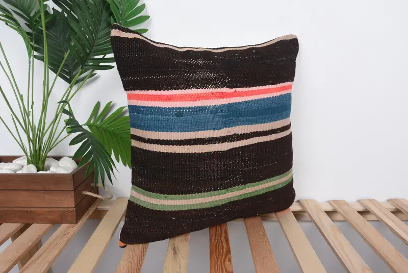 20x20 Black Pillow Case, Outdoor Patio Pillow Case, Cushion, Gift Pillow, Throw Kilim Pillow, Ethnical Kilim Rug Pillow, Bohemian Cushion Cushion - 4