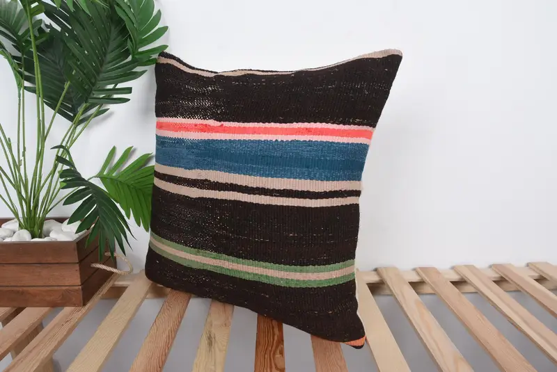 20x20 Black Pillow Case, Outdoor Patio Pillow Case, Cushion, Gift Pillow, Throw Kilim Pillow, Ethnical Kilim Rug Pillow, Bohemian Cushion Cushion - 5