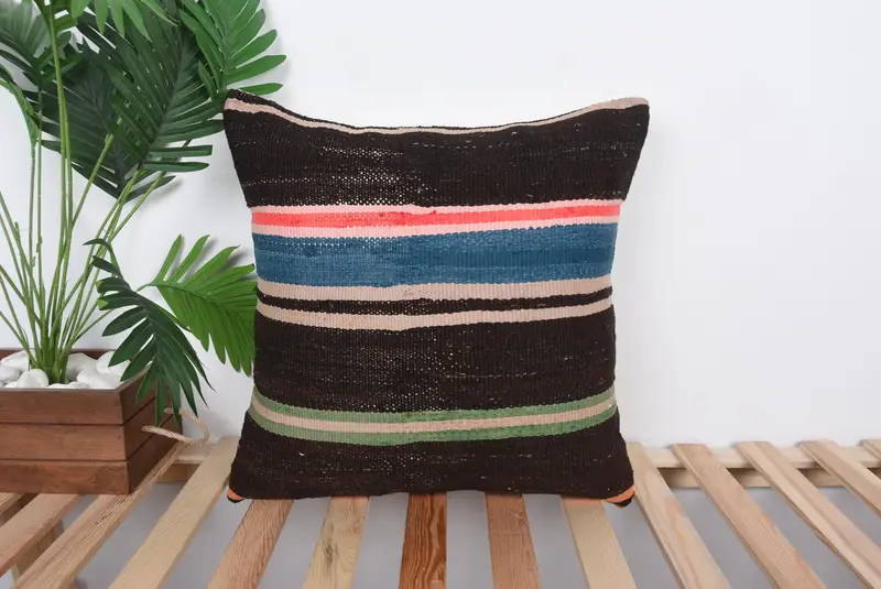 20x20 Black Pillow Case, Outdoor Patio Pillow Case, Cushion, Gift Pillow, Throw Kilim Pillow, Ethnical Kilim Rug Pillow, Bohemian Cushion Cushion - 1