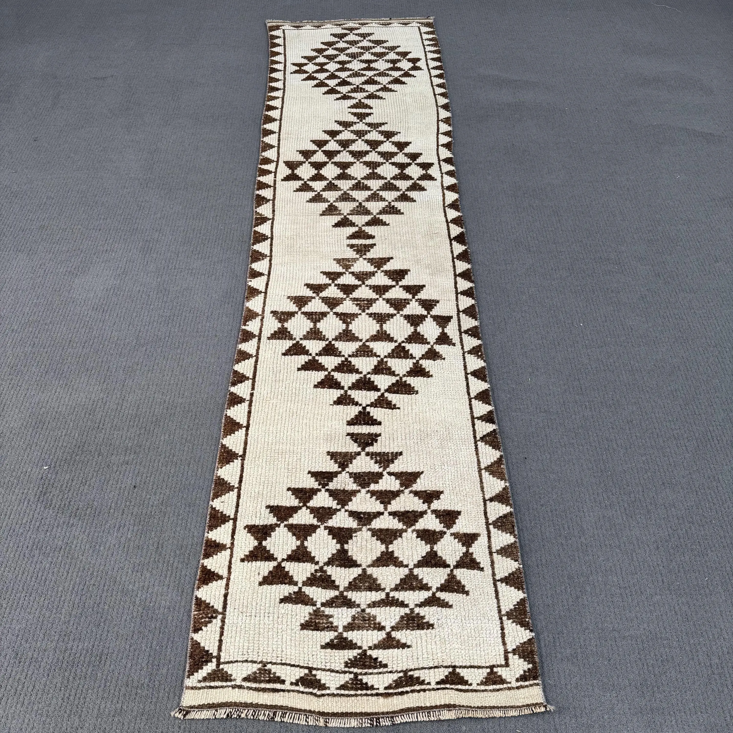 Vintage 2.4x9.7 ft Rug, Herki Turkish Rug, Brown Animal Print Wool Rug - 1