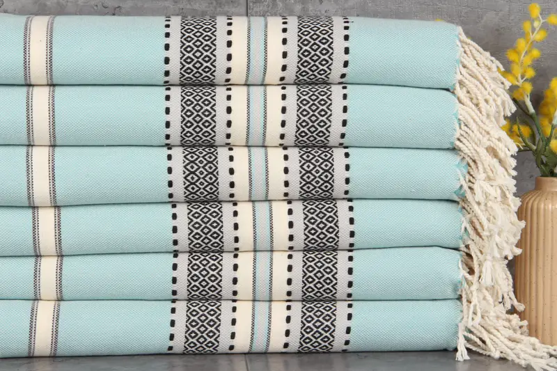 Turkish Bath Towel Custom Organic Cotton Beige Stripes, 40x71 Inches