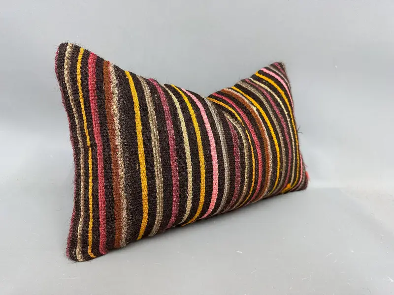 Handmade Kilim Cushion, Vintage Kilim Throw Pillow, 12x20 Rainbow Cushion Case, Boho Throw Pillow Sham, Cushion Case, Interior Designer Pillow - 2